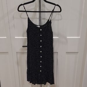 Black Polka Dot Button-Front Slip Dress